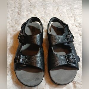 SAS Womens 10N Relaxed Black Leather Flats Sandals Comfortable Orthopedic Shoes